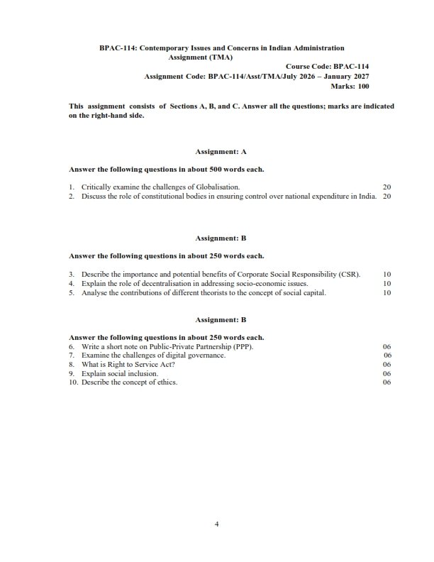 IGNOU BPAC-114 Solved Assignment 2026-27 English Medium