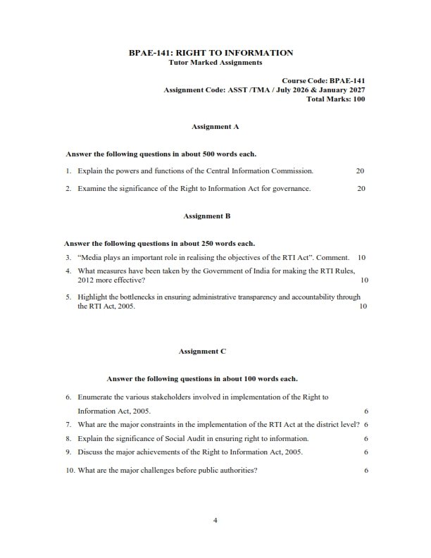 IGNOU BPAE-141 Solved Assignment 2026-27 English Medium